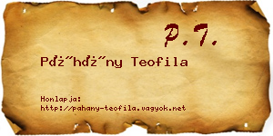 Páhány Teofila névjegykártya